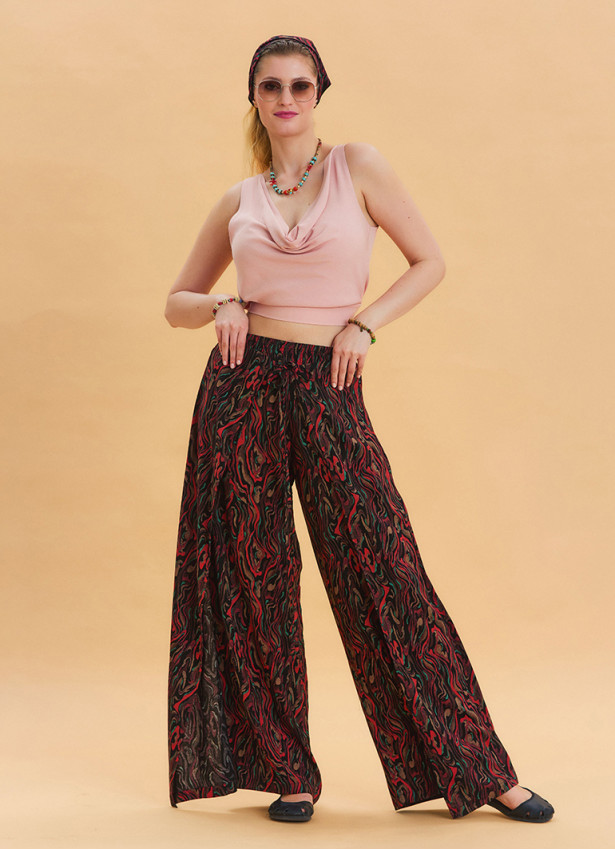 Ethnic Trousers with Elastic Waist and Tie Detail 4470